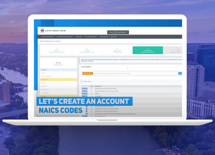 How to create an account NAICS Codes City of Austin